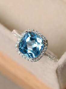 1 件时尚方形方晶锆石戒指适合日常佩戴 - 淺藍色 - 查看 3
