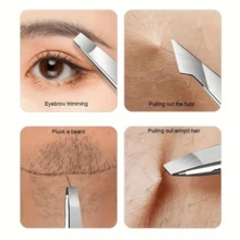 4 pièces Set de pinces professionnelles argentées - Parfait pour l'épilation des sourcils, l'enlèvement des échardes et des poils incarnés, pour hommes et femmes - Argent - Voir 3