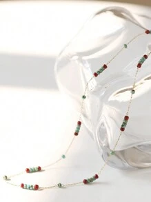 Collar de acero inoxidable de estilo bohemio con cuentas chapadas en oro de 18K, decorado con cuentas de plástico multicolores dispuestas al azar, perfecto para que las mujeres lo usen en vacaciones o como un regalo del Día de la Madre