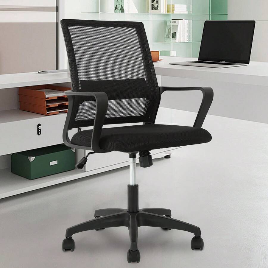 Office Chair Computer Chair Ergonomic Mesh Chair Mid-Back Home Office Desk Chiar - Black - View 1