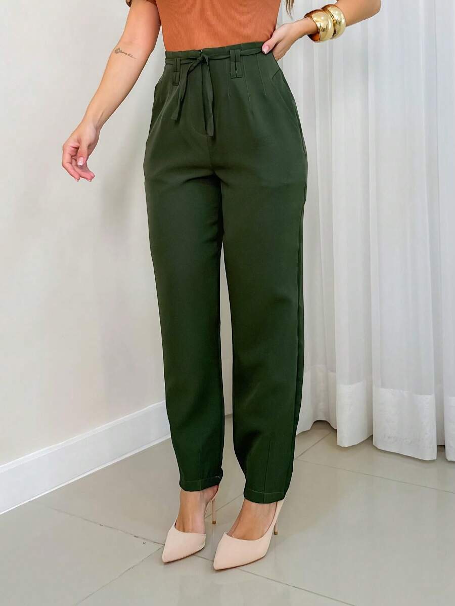 Fleur D'hiver Mode Straight Tailor Dress Pants - Army Green - View 1