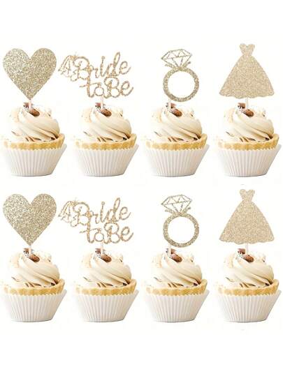 12 pièces Décoration de cupcake pour la future mariée avec bagues en forme de cœur, robe. Pics de cupcake pour enterrement de vie de jeune fille, mariage, fiançailles, fête. Fournitures de décoration de gâteau, Noël