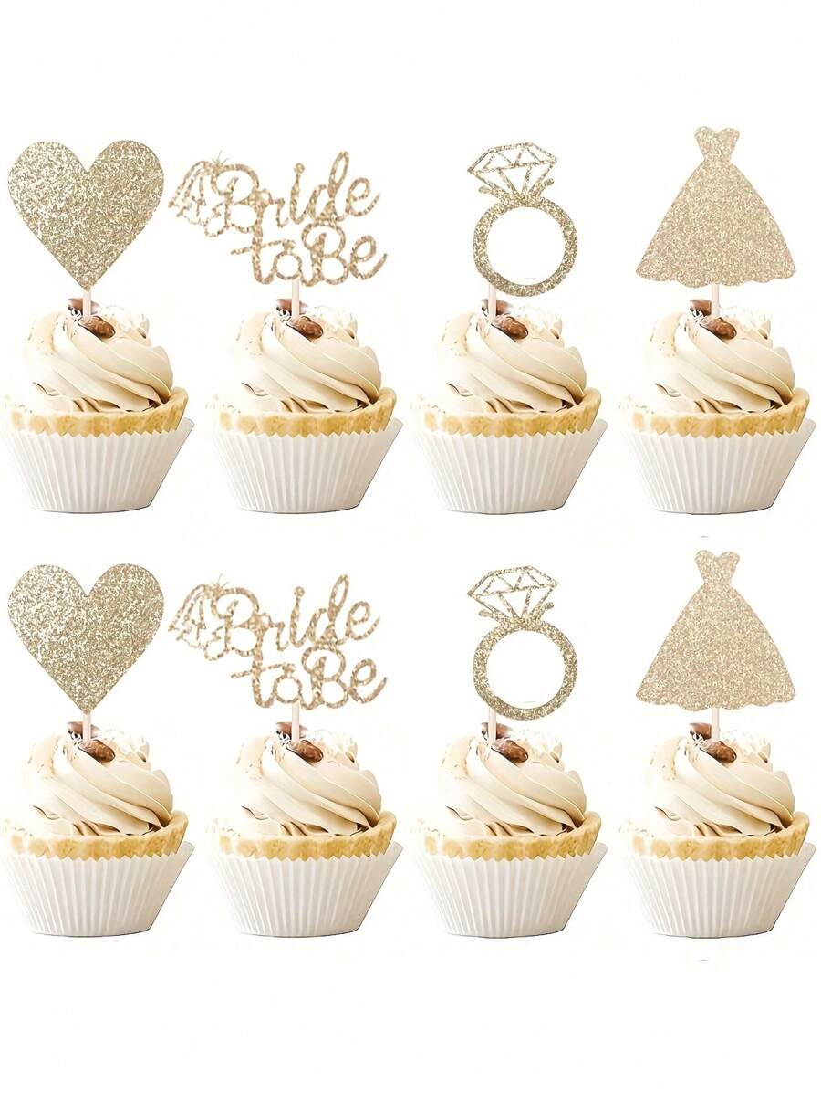 12 Stücke Cupcake-Topper "Braut zu sein" mit Herz-Ring-Kleid für Brautparty, Cupcake-Picks für Hochzeit, Verlobung, Junggesellinnenabschied, Tortendekoration, Weihnachten - Funkeln - Übersicht 1