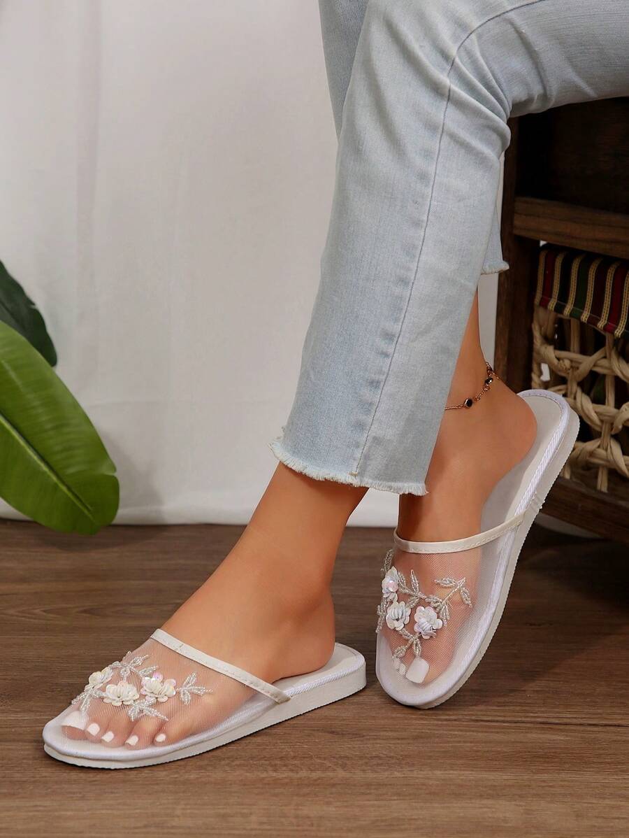 Dành cho nữ Lưới & Nhựa thoáng khí Trang trí hoa 3D Đế EVA nhẹ Dép đế bệt đi biển thông thường, nhiều màu sắc tùy chọn