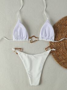 Polovedo 官方性感纯色印花高腰比基尼 - 白色 - 查看 2