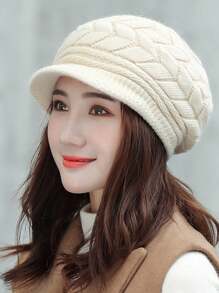 Polyester Baskenmütze für Damen, lässig, elegant, vintage und warm gestrickt, für den Winter