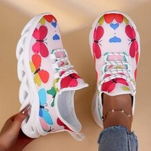 Phụ Nữ Bướm Nguyên Tố Thoải Mái Đế Mềm Bề Mặt Mềm Giày Thể Thao Thông Thường, Giày Lưới Màu Trơn Mùa Hè & Mùa Thu - Xanh và trắng - Xem 6