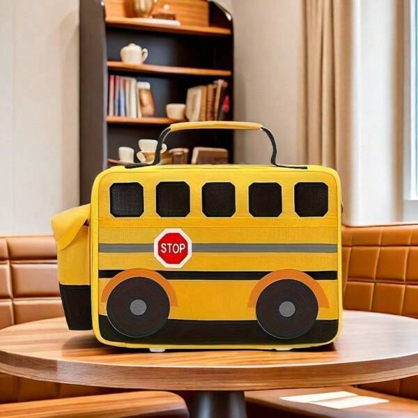 1 PIEZA Bolsa de almuerzo con forma de autobús escolar amarillo para niñas y niños que vuelven al colegio, bolsa aislada reutilizable para el almuerzo, bolsa enfriadora para mujer para el trabajo, los viajes y el picnic