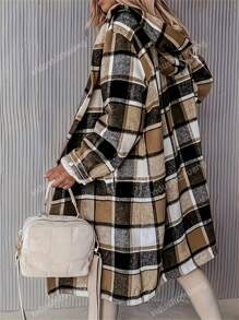 Women's Casual Plaid Hooded Trench Coat, Autumn/Winter