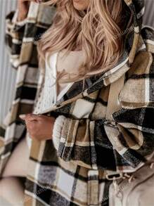 Women's Casual Plaid Hooded Trench Coat, Autumn/Winter