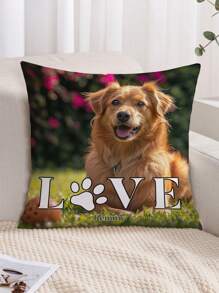 1pc Personalized Pet Photo Printed Pillow Case, Customized Throw Pillow Cover, Wedding Couple Memorabilia, Without Filler, Holiday Gift, Gift For Best Friend, Gift For Mom/Dad - Multicolor - View 1