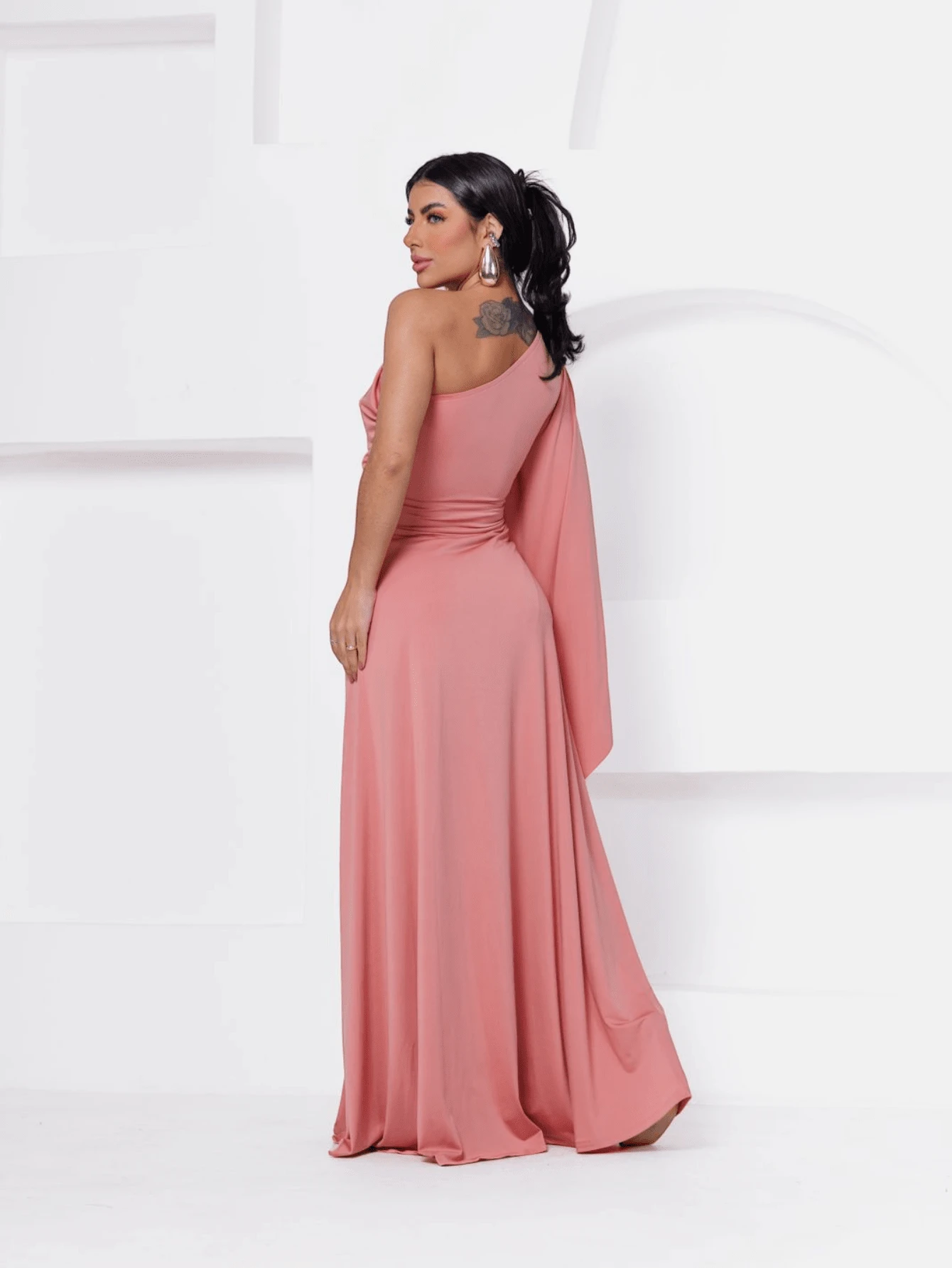 Long Dress Bridesmaid Party Wedding Graduation Single Open Sleeve - Màu hồng gỉ - Xem 1