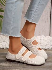 Cómodos zapatos para mujeres antideslizantes, de punta cerrada, tacón plano, transpirables de malla sólida sin cordones, para usar en interiores y exteriores