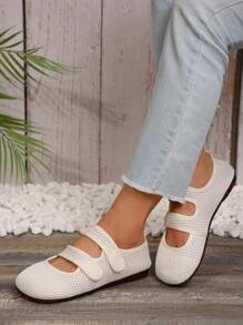 Cómodos zapatos para mujeres antideslizantes, de punta cerrada, tacón plano, transpirables de malla sólida sin cordones, para usar en interiores y exteriores