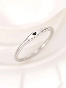 ESBERRY 1pc Black Heart Minimalist Ring, S925 Sterling Silver Platinum Color Jewelry, Delicate Daily Wear Gift - Silver - View 5
