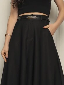 Long Tailored Skirt With Belt Moda Elegancia - màu đen - Xem 5
