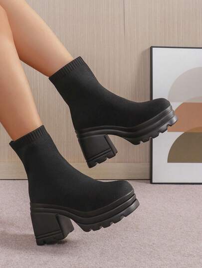 Women's Mesh Breathable Chunky Heel Ankle Boots, New Arrival Autumn Winter, EU Plus Size Women Shoes
