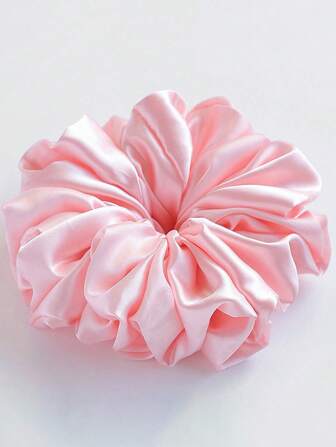 XXL Size Pink Satin Hair Scrunchies Accessory For Women & Girls, Pink Accessories Hair Ties Scrunchy Hair Ties, Casual, Gifts Ponytail