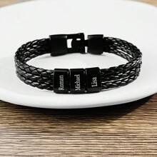 1 pieza Pulsera de PU grabada personalizadamente para hombres - Estilo de moda Brazalete personalizado con nombre con cuerda trenzada ajustable, regalo ideal para papá, esposo, hijo, tío, abuelo - Multicolor - Ver 8