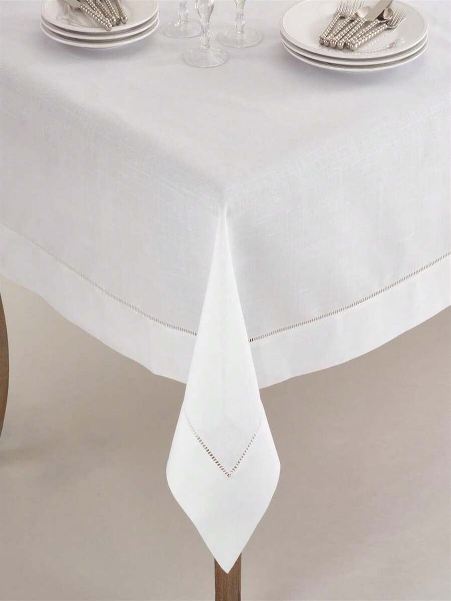 SARO 6300.W84S 84 In. Square Classic Hemstitch Border Tablecloth White - 白色 - 查看 1
