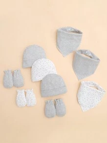 momscare 9 Piece Newborn Hat Set With Bib, 3-Piece Hat Set, 3-Piece Hood, And 3-Piece Set With Star And Moon Patterns