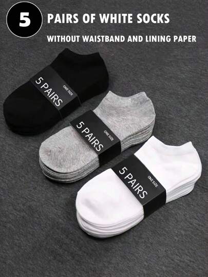 5 Pairs/Set Women Classic Black White Gray Boat Socks For All Seasons