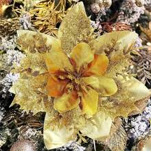 5 pièces Première classe, décorations de fleurs artificielles rouges de Noël, décoration de couronne d'arbre de Noël, sélection de fleurs scintillantes pour la décoration de Noël, Nouvel An, mariage et fête. - Multicolore - Voir 4