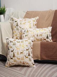 1 Pc Craftsmanship Hot Stamping Luxurious Soft Comfortable Pillow Cover, Living Room Sofa Pillowcase, No Pillow Core, Invisible Zipper