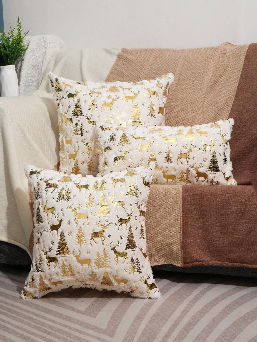 1 Pc Craftsmanship Hot Stamping Luxurious Soft Comfortable Pillow Cover, Living Room Sofa Pillowcase, No Pillow Core, Invisible Zipper