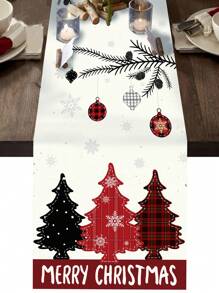 1 Stück Tischläufer mit Weihnachts-Thema, im vintage Landhausstil mit Weihnachtsbaum- und Ornament-Elementen, aus Polyester, 35x180cm, geeignet für Weihnachtsfamilientreffen & Party Tisch Dekoration, Heimdekoration, Weihnachtsdekoration, Partyzubehör