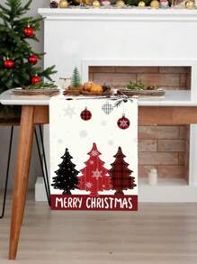 1 Stück Tischläufer mit Weihnachts-Thema, im vintage Landhausstil mit Weihnachtsbaum- und Ornament-Elementen, aus Polyester, 35x180cm, geeignet für Weihnachtsfamilientreffen & Party Tisch Dekoration, Heimdekoration, Weihnachtsdekoration, Partyzubehör