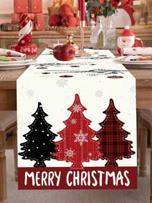 1 Stück Tischläufer mit Weihnachts-Thema, im vintage Landhausstil mit Weihnachtsbaum- und Ornament-Elementen, aus Polyester, 35x180cm, geeignet für Weihnachtsfamilientreffen & Party Tisch Dekoration, Heimdekoration, Weihnachtsdekoration, Partyzubehör