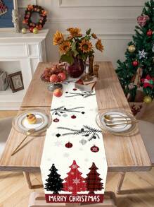 1 Stück Tischläufer mit Weihnachts-Thema, im vintage Landhausstil mit Weihnachtsbaum- und Ornament-Elementen, aus Polyester, 35x180cm, geeignet für Weihnachtsfamilientreffen & Party Tisch Dekoration, Heimdekoration, Weihnachtsdekoration, Partyzubehör