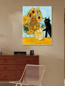1 Pc, Canvas Printing Painting, Modern Creative Style, Cute And Mischievous Cat, Bumped Into Vase, Classic Work Sunflower, Room Decoration Stuff, Wall Art Poster No Frame, Multiple Sizes Available Large Size 60*90cm, Living Room Sofa Background Decor, Foyer Corridor Decor, Home Decor, Bedroom Decor, Bathroom Decor, Decor Room, Office Decor, School Decor, Art Gift, PVC Rigid Pipe Safety Packaging - Multicolor - View 6