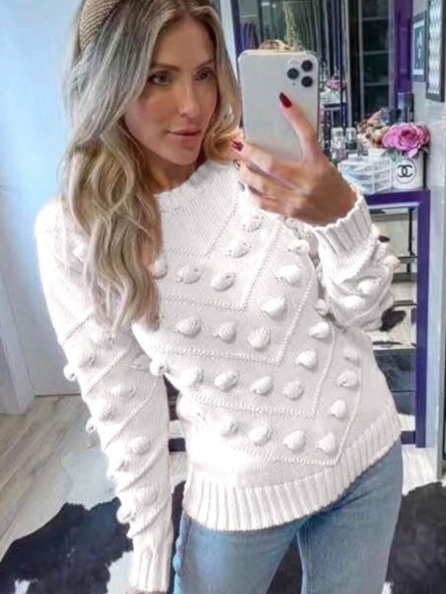 TRICOZHU Women's Blouse THICK WINTER KNITTING POLISH Blouse Long Sleeve FASHION 2023 - trắng - Xem 1