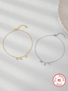 1 Stück 925 Sterling Silber Fußkettchen mit niedlichem Mini Stern, Krone und Herz Design, modisches Geburtstagsgeschenk für den täglichen Gebrauch