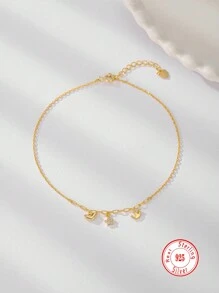 1 Stück 925 Sterling Silber Fußkettchen mit niedlichem Mini Stern, Krone und Herz Design, modisches Geburtstagsgeschenk für den täglichen Gebrauch