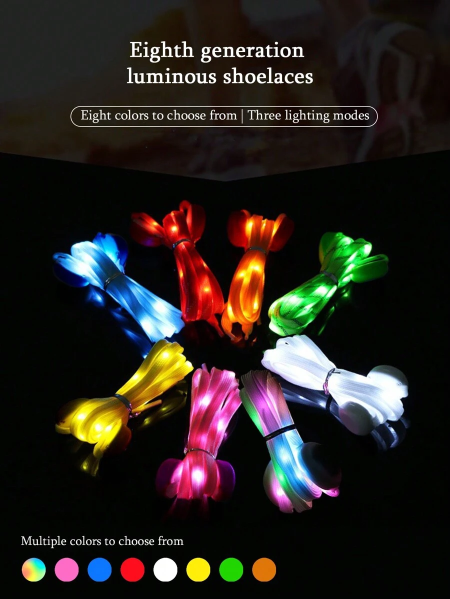 8th Generation LED Colorful Shoelaces, Fashionable Nylon Braided Luminous Laces For Casual, Party, Birthday, Stage Decoration - Multicolor - View 1