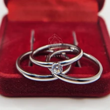 Pair Of Dating Rings Commitment Smooth Rounded Thin 2mm + Solitaire 316L Stainless Steel - Plateado - Ver 6