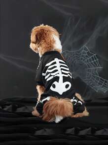 1PC Pet Halloween Glow-In-The-Dark Skull Costume Cat Costume Small And Medium-Sized Dog Cat Puppy, Fun Dog Cosplay Costume, Dog Cape Halloween Party Costume Halloween Halloween Costumes - Multicolor - View 7