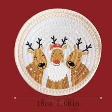 1pc Christmas Placemat, Christmas Heat-Resistant Mat, Cotton Rope Round Plate Mat, Printed Coaster - One Size - View 2