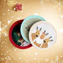 1pc Christmas Placemat, Christmas Heat-Resistant Mat, Cotton Rope Round Plate Mat, Printed Coaster - One Size - View 1