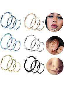 1 Set Of 6mm, 8mm, 10mm 3pcs Stainless Steel Nose Rings, Body Piercing Jewelry, Small Nose Piercing Earring, Micro Nose Septum Spiral Cartilage Hoop Earrings