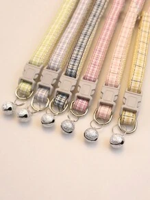 1 szt. Nowa obroża w kratę poliester w kratkę naszyjnik dla kota i psa z uroczym dzwonkiem dla małych i średnich zwierząt