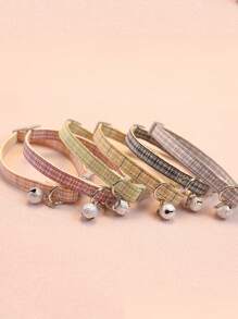 1 szt. Nowa obroża w kratę poliester w kratkę naszyjnik dla kota i psa z uroczym dzwonkiem dla małych i średnich zwierząt