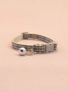 1 szt. Nowa obroża w kratę poliester w kratkę naszyjnik dla kota i psa z uroczym dzwonkiem dla małych i średnich zwierząt