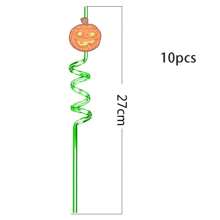 8/10 piezas Pajitas de plástico reutilizables para Halloween con diseños de calabaza, murciélago, telaraña y esqueleto, decoración para fiestas de cumpleaños y Halloween, para uso en exteriores y campamentos