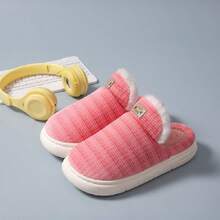 Dép giữ nhiệt nữ cho mùa thu đông, nhà, phòng tắm, mềm mại, ấm áp, nhẹ, thoải mái, màu trơn, cổ điển, đế bằng, xỏ vào - Hồng - Xem 6