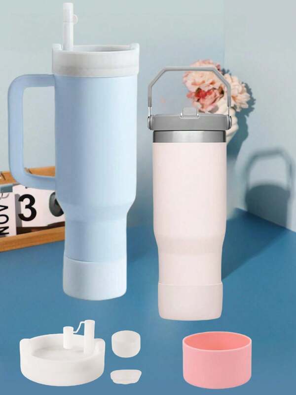 Silicone Boot Sleeve & Cup Lid Set, Compatible With Tumbler 20-40oz & Water Bottle 12-24oz And More Bottles/Tumblers With 2.8-2.95in Bottom,  For Vacuum Cup, Wide Mouth Water Bottles,  Stainless Steel Water Bottle