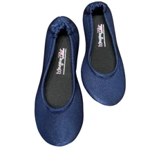 50 PARES/PAQUETE PANTUFLAS FOLDING FLATS "AZUL MARINO SATINADO" PARA BODA XV AÑOS EVENTOS RECUERDOS "FUERA TACONES BAILAR" SAT1 BASIC - Azul Marino - Ver 2